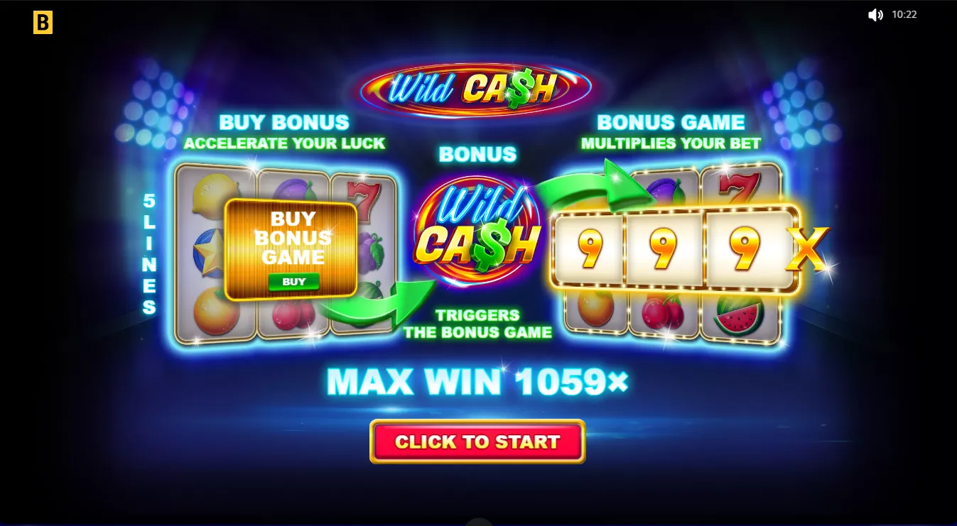 wild cash slot main screen